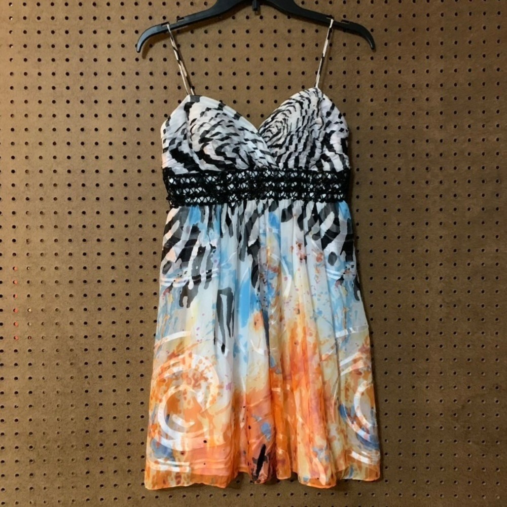 Y2K Silk Party Dress Mixed Abstract Print Animal Baddie Babydoll Funky 3/4